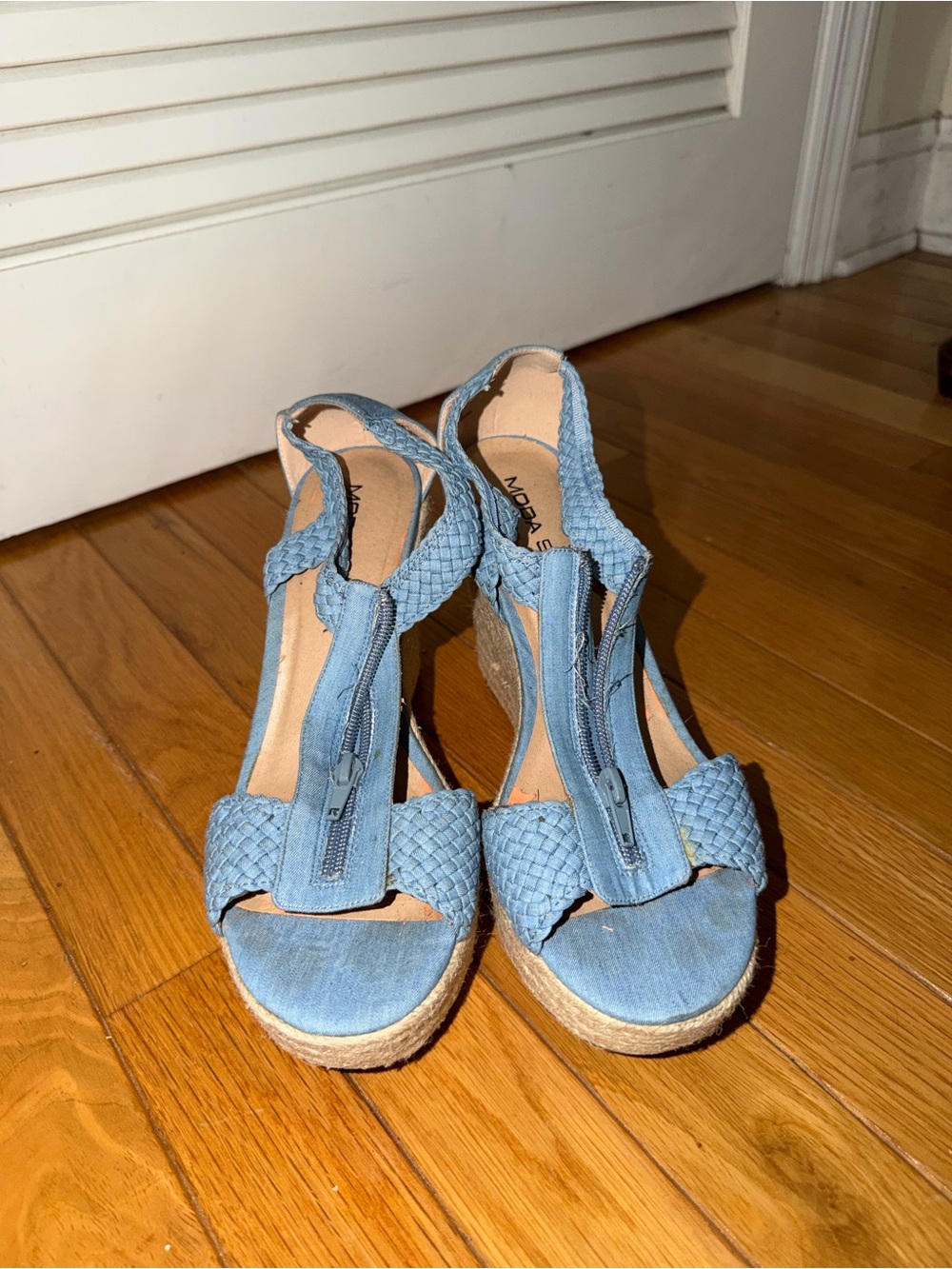 Light Blue Wedge Sandals with Front Zipper